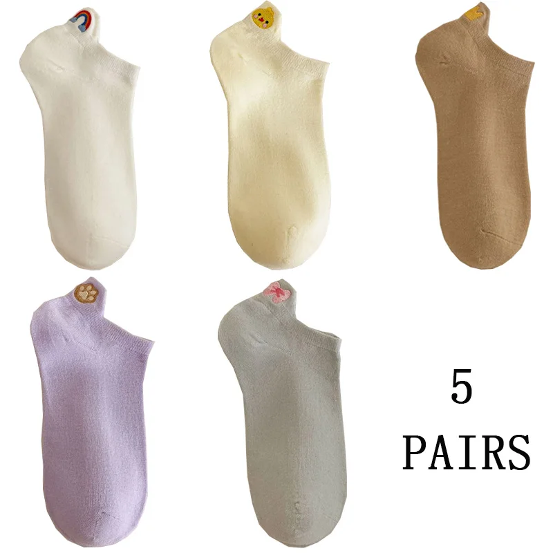 pares de calcetines bonitos para mujer, estilo coreano, calcetines Kawaii con animales, calcetines cortos de moda para mujer, 100 % algodón, paquete de verano de corte bajo