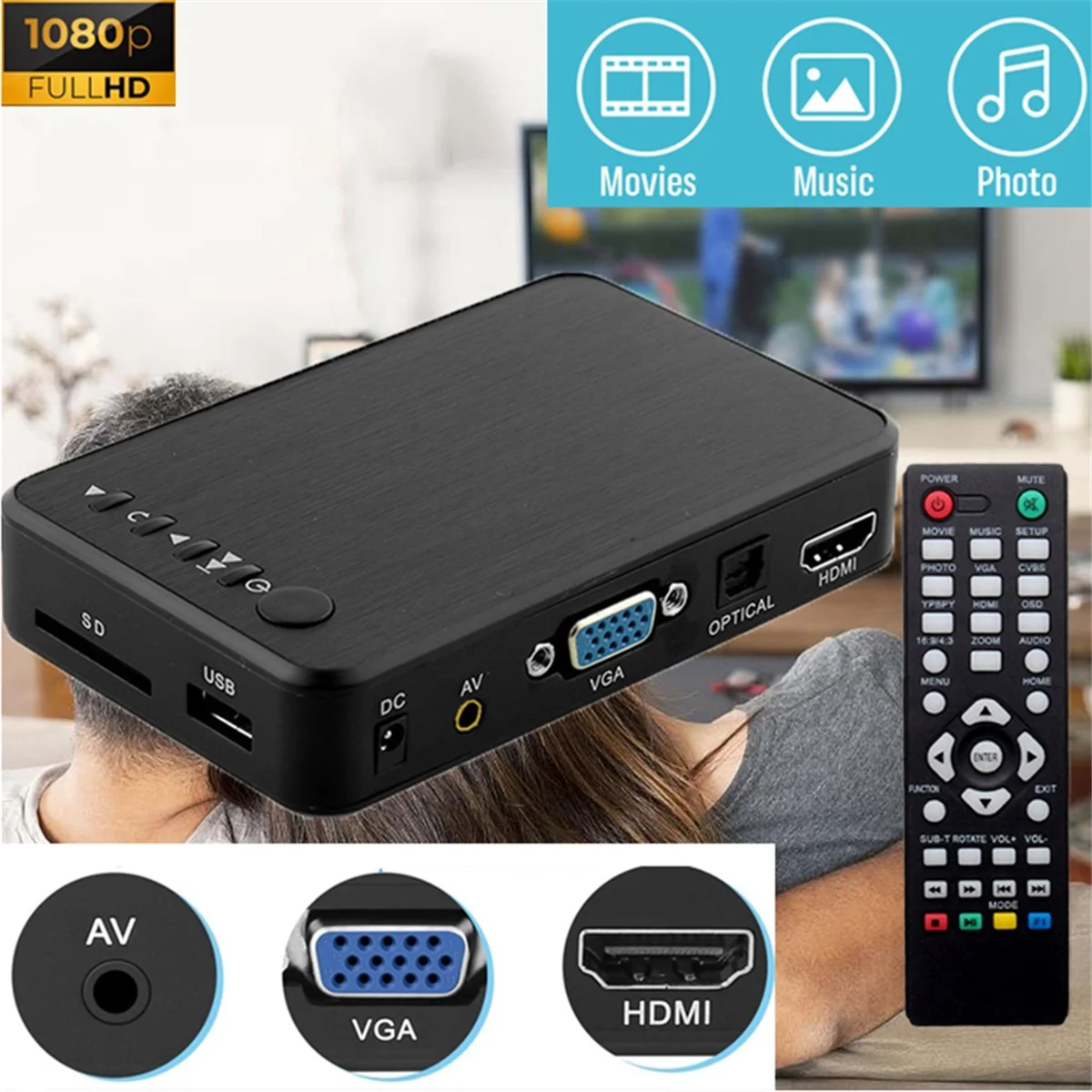 SWXF 1080P HD 멀티미디어 플레이어 비디오 플레이어 264 AV/VGA 출력 방송/광고용 USB HDD 플레이어 미국 플러그
