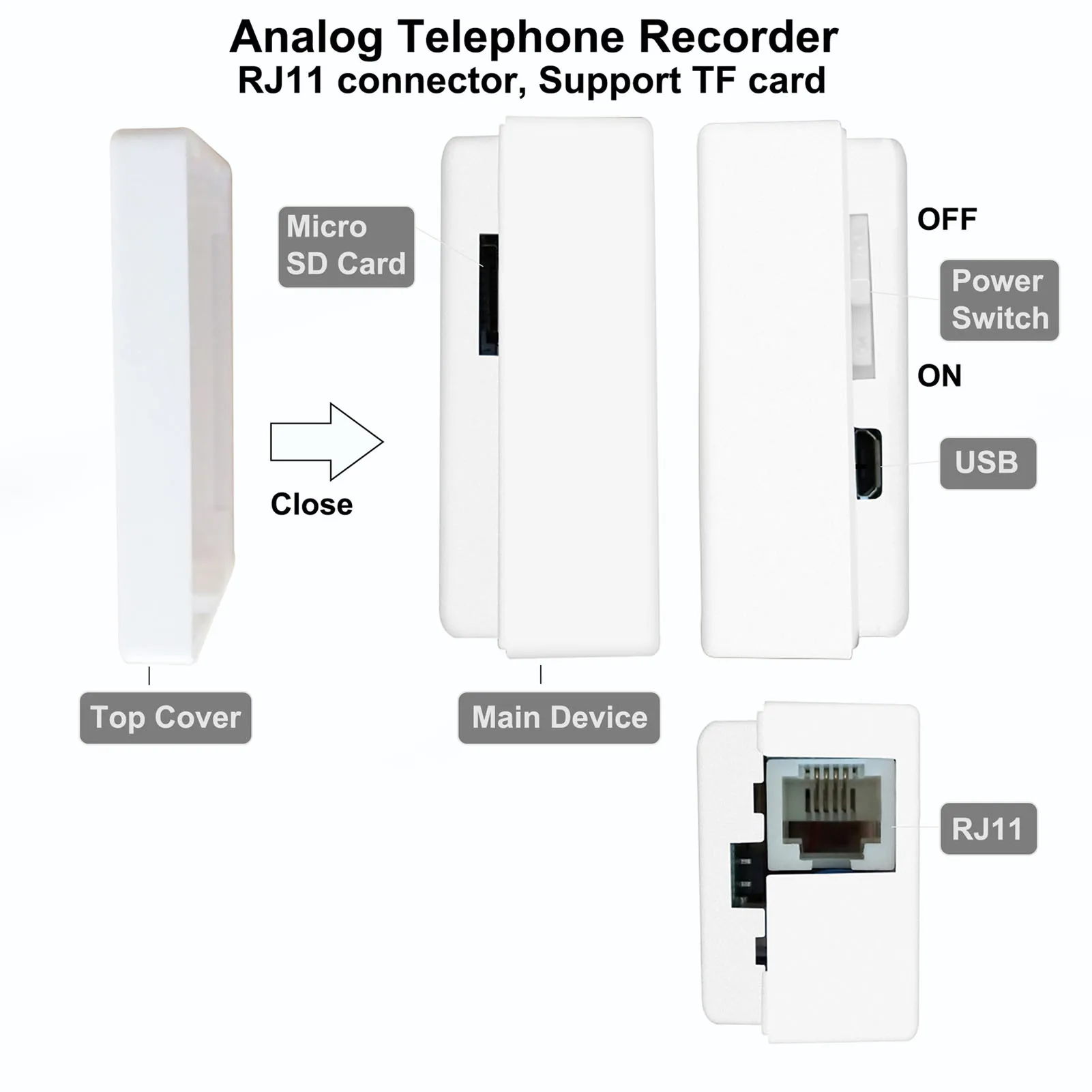 Phone Call Recorder Telephone Line Recording Device RJ11 Interface For Home Office Telephone Recorder Recording Device telephone recorder