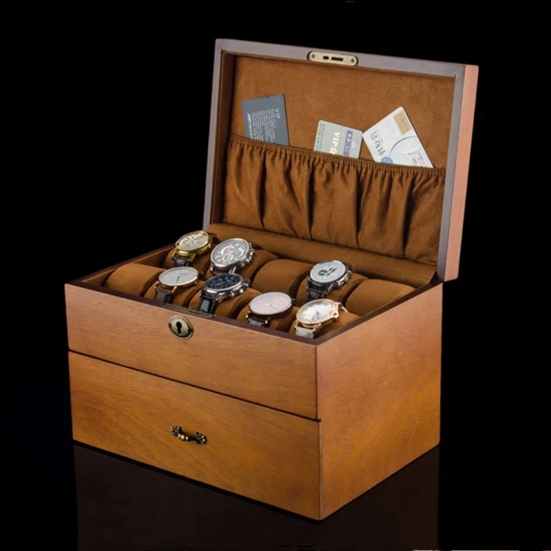 

Double Layer 20 Position Slot Watch Storage Boxes Display Box with Mirror Walnut Pure Wood Assembly Watch Display Stand luxury