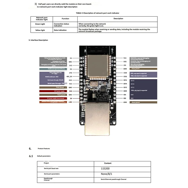 ABKN-WT32-ETH01 ESP32 무선 모듈 직렬 포트 네트워킹 블루투스 + 와이파이 콤보 게이트웨이 모듈 WT32 ETH01