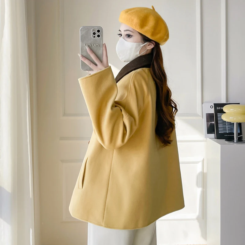 New Korean Style Maternity Clothes Autumn Winter Double-breasted Cardigan Jacket Lapel Maternity Top Slender Woman Fashion Wear
