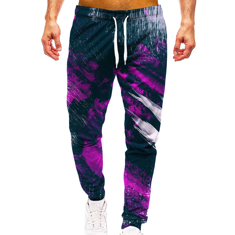 

3D Pattern Sports Paint Print Pants Purple Graphic Trousers Men/Women Art Psychedelic Pigment Color Sweatpants with Drawstring