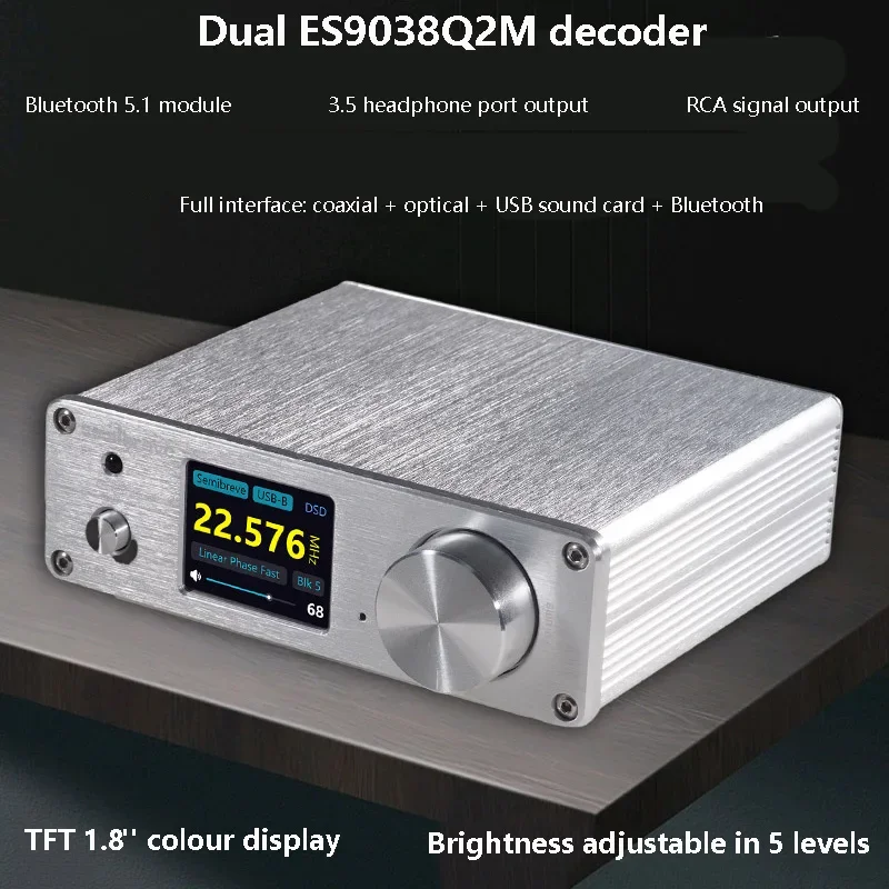 

Dual ES9038Q2M Audio Decoder QCC5125 Bluetooth 5.1 LDAC APTXHD HD Format Bluetooth Receiver DSD512 Lossless Decoding AMANERO USB