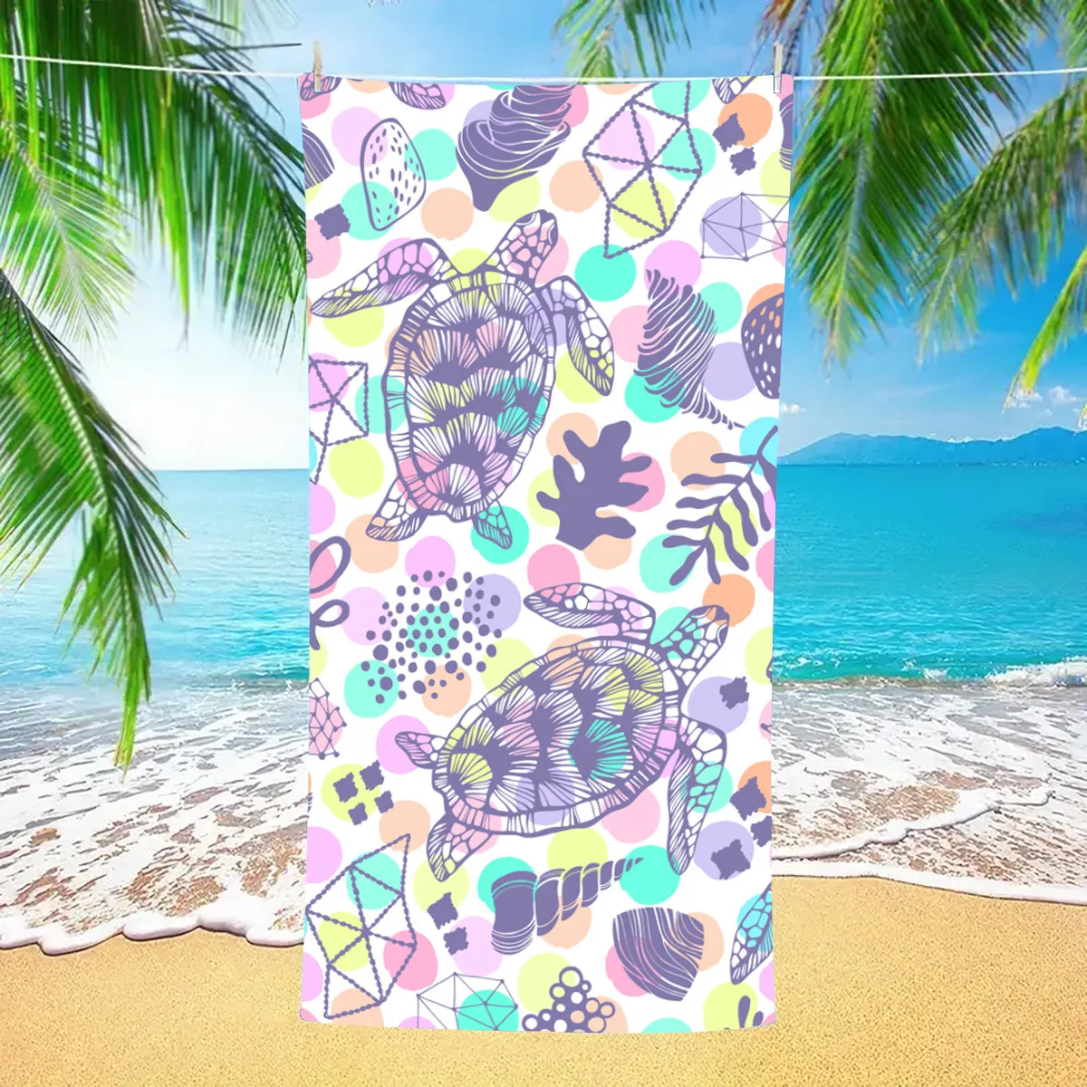 Purple Turtle Pattern Microfiber Soft,Absorbent, Quick-drying Beach Towel for Swimming, Camping and Bathing