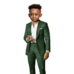 Children's Brown 2 - Piece Suit with Shawl Collar - Elegant Formal Wear for Weddings and Parties (Dark green)