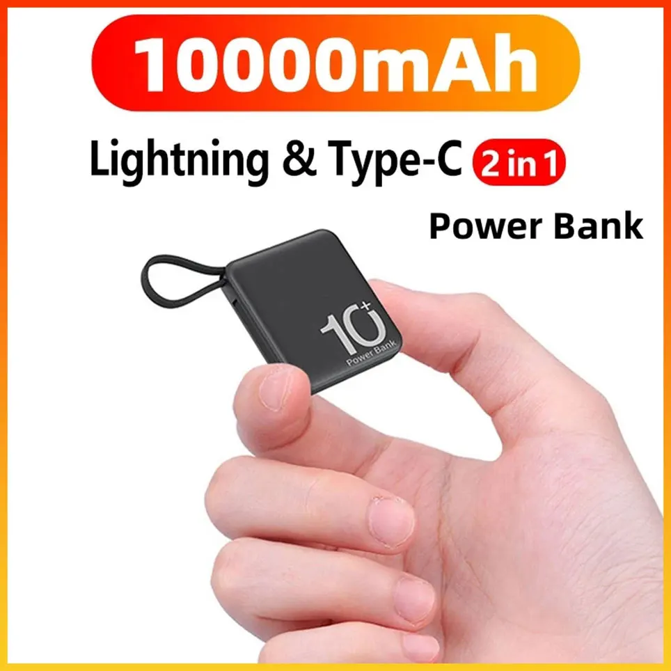 

Mini power bank with built-in code,portable compact power bank,5000mAh fast charging external battery,mobile phone accessories