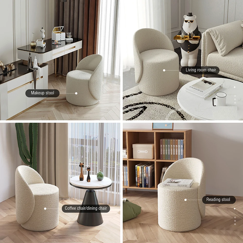 Tabouret de coiffeuse moderne en boucle blanche avec siège rond et chaise  de coiffeuse pour chambre à coucher - Blanc