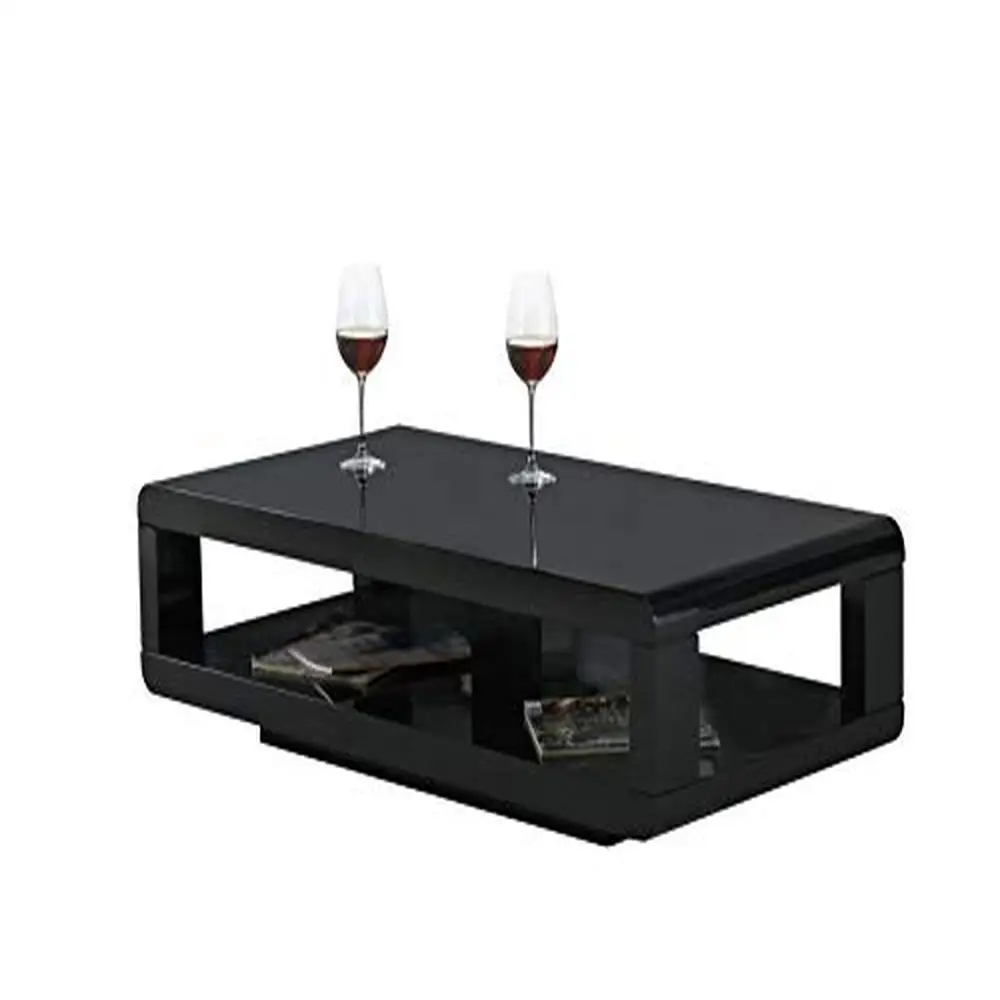 

Modern Rectangular Black Glossy Coffee Table with Storage Shelf 48"x24"x12