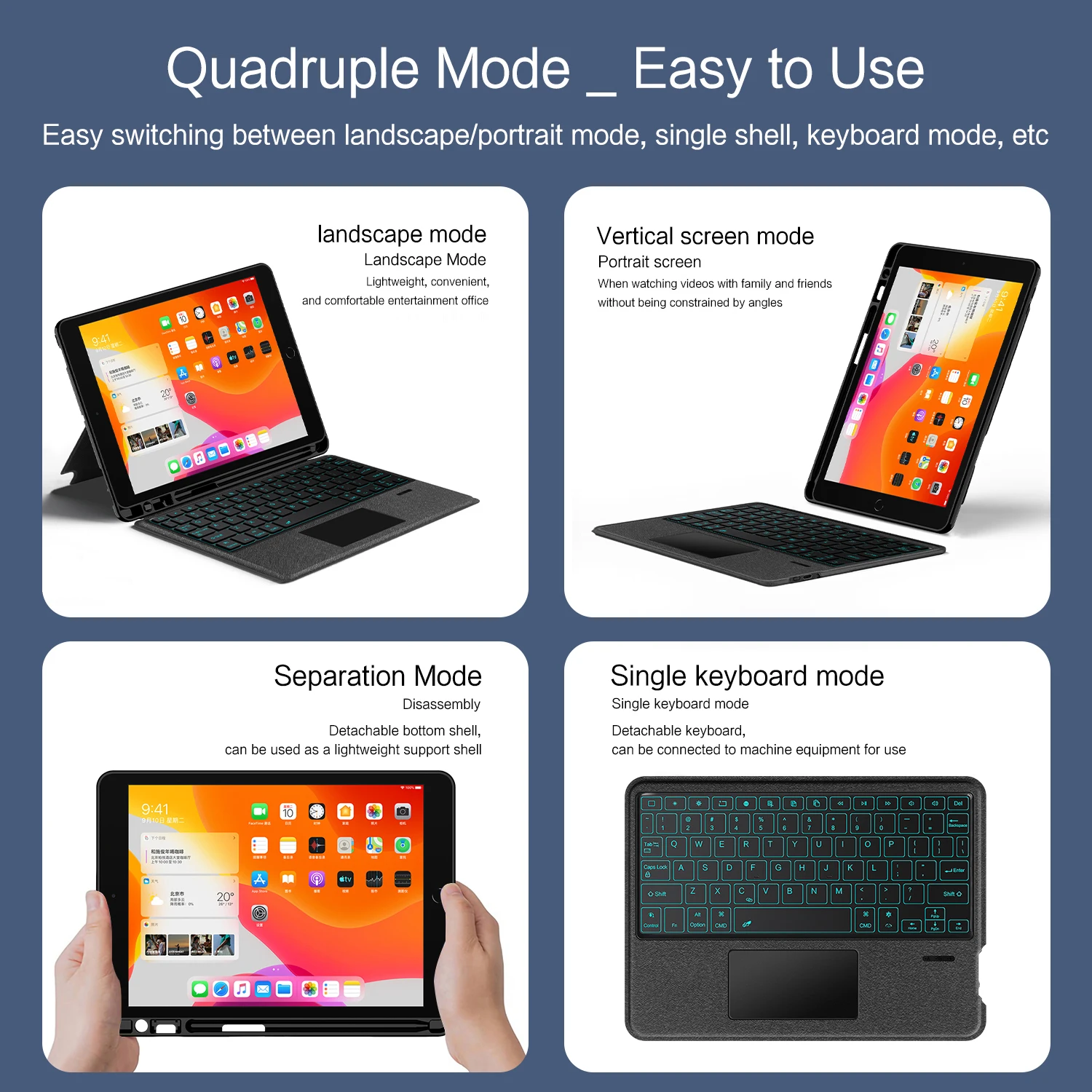 Enhanced Wireless Backlit Keyboard Case with TouchPad and Detachable Cover