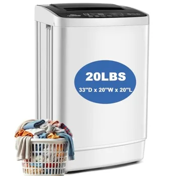 Portable washing machine for apartment/dorm/RV use, stainless steel drum, white color, 20 lbs capacity with 4 wash programs, 4 1