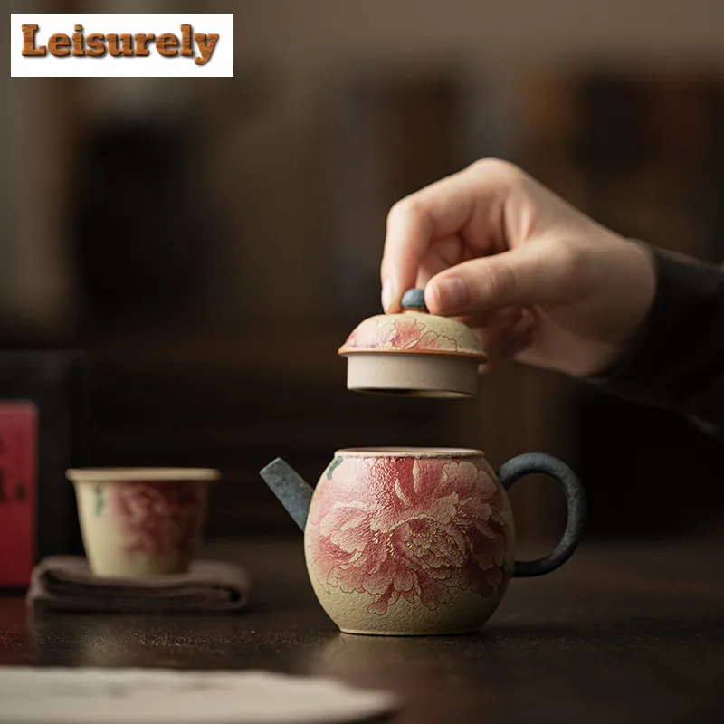 170ml Blue And White Flint Red Dragon Egg Peony Teapot Zen Tea Infuser Pot Tea Brewing Kettle With Ball Hole Tea Items Craft