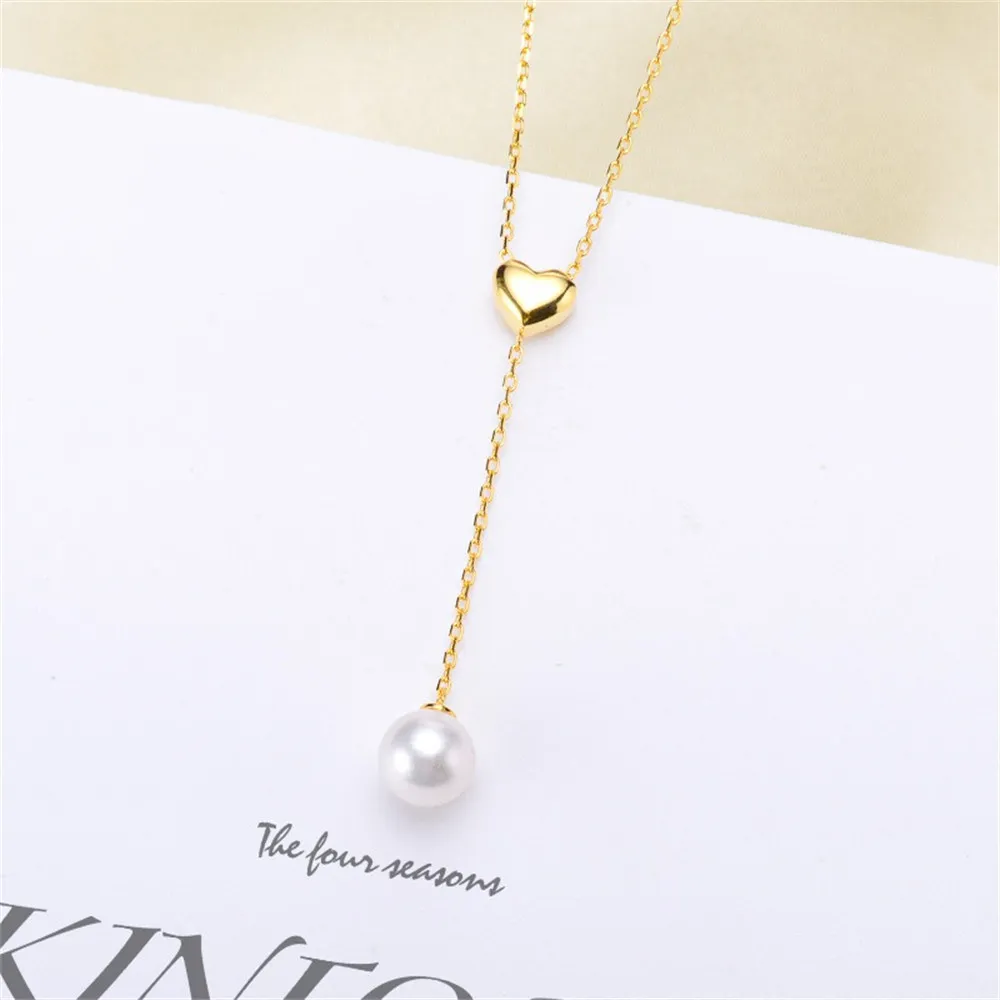 

DIY Pearl Accessories S925 Sterling Silver Pendant Set Chain Empty Support with Chain Love Female Fit 6-10mm Oval Beads L075