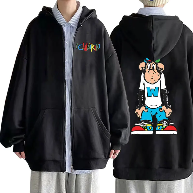 Solemn Lc Waikiki Monkey Graphic Zipper Hoodie Male Fashion Oversized Sweatshirt Men Women's Casual Fleece Cotton Zip Up Jacket