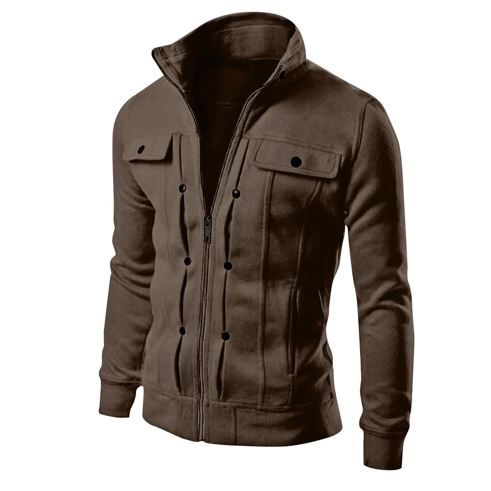Men's Fashion Casual Jackets Stand Collar Button Decorated Sweatshirt Mens Retro Zip Casual Outdoor Autumn Jacket