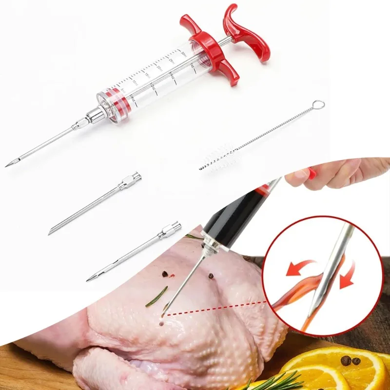 Stainless Steel Meat Syringe Kit Marinade Flavor Injector for BBQ Grill Turkey Chicken Roast Cooking Tool