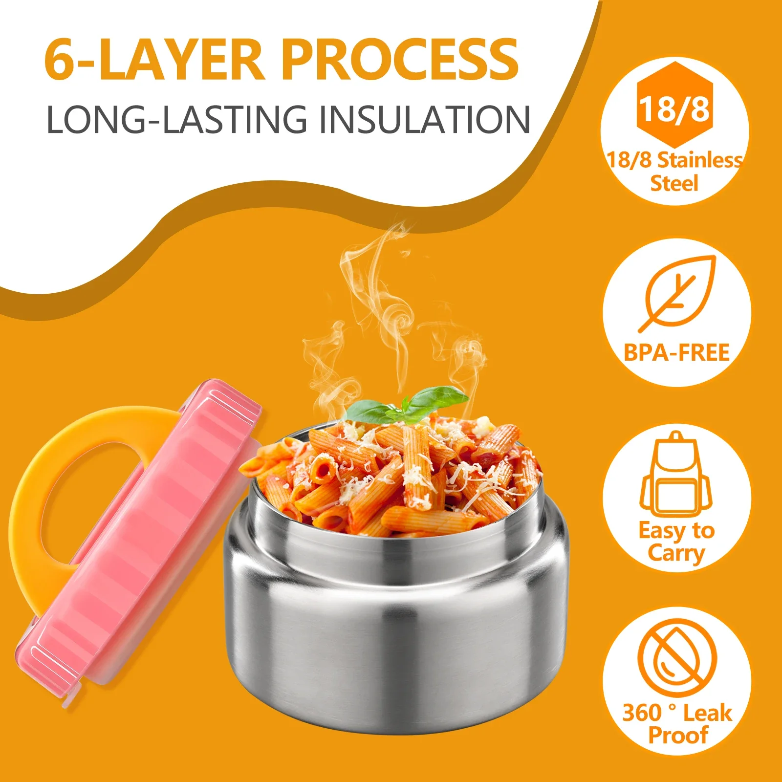 8oz Soup Thermo Wide Mouth Vacuum Insulated Food Jar for Hot&Cold Food, Leak Proof Stainless Steel Kids Lunch Container for Scho 3