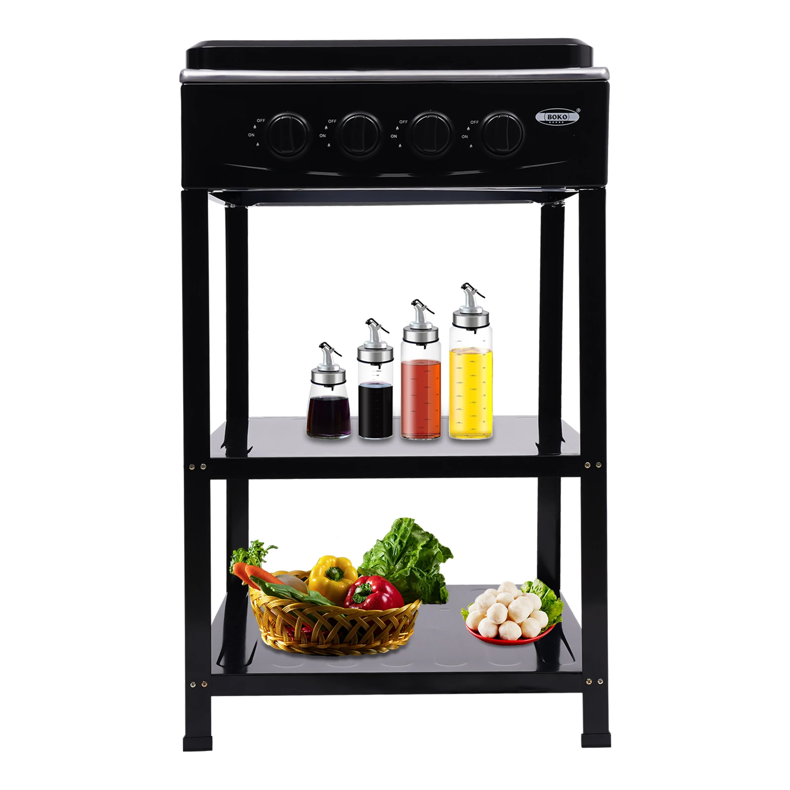 Outdoor 300000 BTU Stove Propane 4 Burner Portable Cooker BBQ Grill Windshelter Black with Detachable Storage Rack