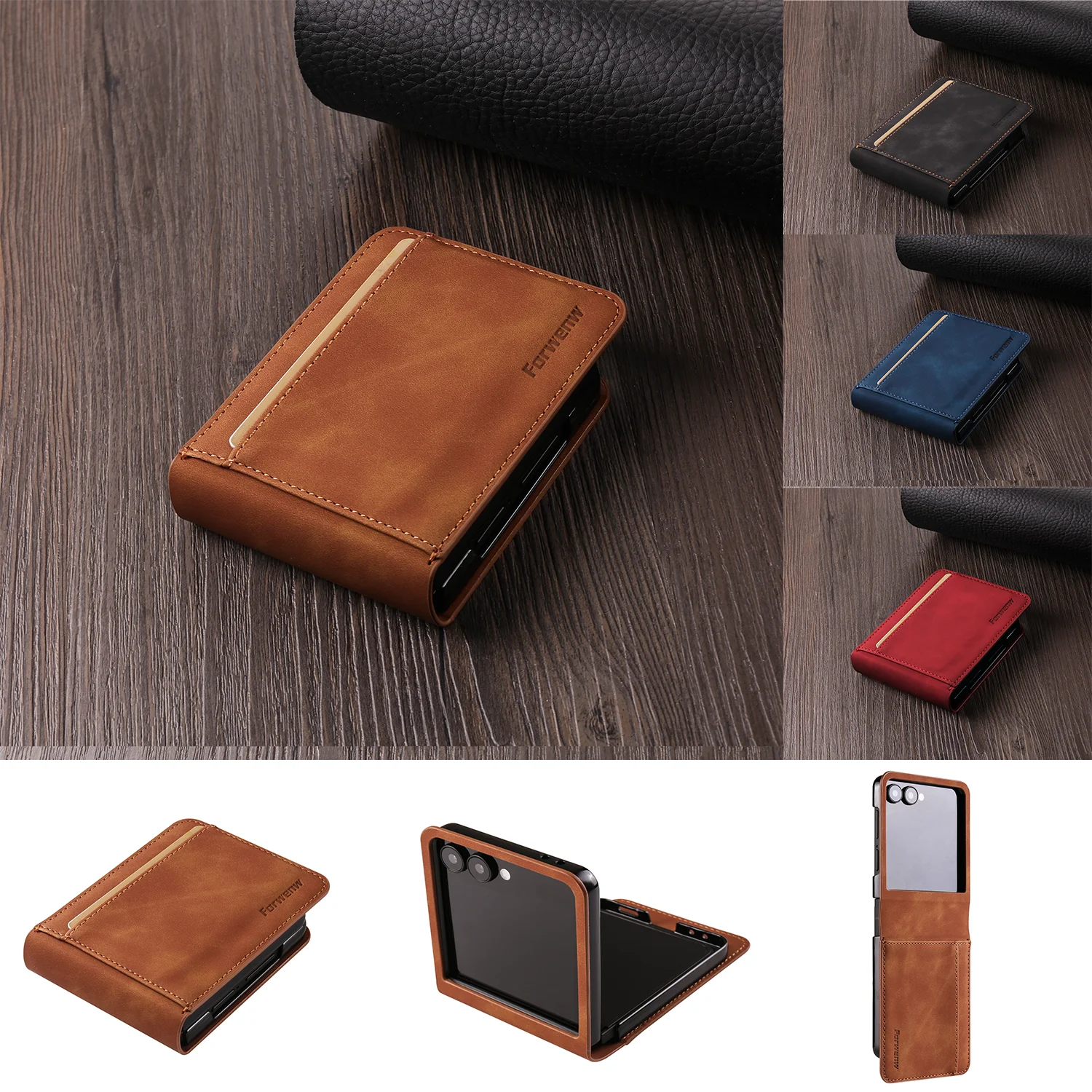 Vintage-Style Luxury Leather Flip Phone Case with Wallet and Magnetic Closure