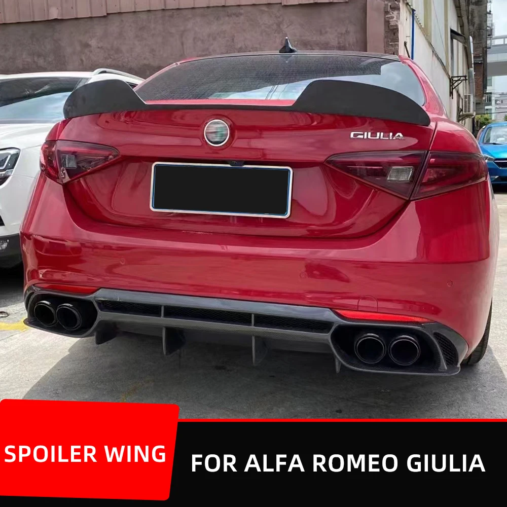 Real Carboon Fiber Material Coperchio Del Bagagliaio Posteriore Ducktail Car Spoiler Wings Per Alfa Romeo Giulia 2015 16 17 18 19 20 21 22 Accessori