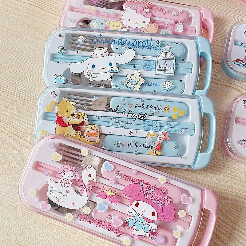 

Sanrioed Cutlery Kawaii Anime Cinnamoroll Mymelody Household Bento Children Spoon Chopsticks Fork Stainless Steel Kitchen Gift