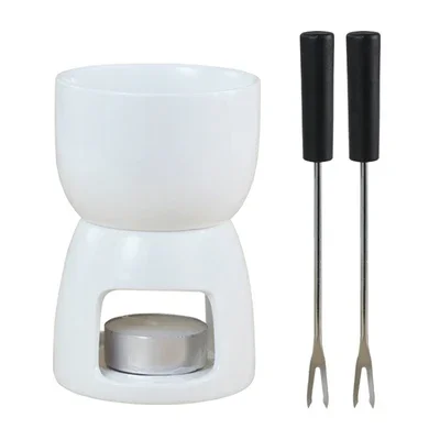 Mini Fondue Set with Candle/fork Ceramic Fondue Pot Swiss Cheese Chocolate Melting Hotpot Set with Fork