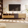 Modern TV Stand with 3 Cabinets & Open Shelves, Minimalist Wooden Entertainment Center for TVs Up To 80”, Sturdy TV Console 6