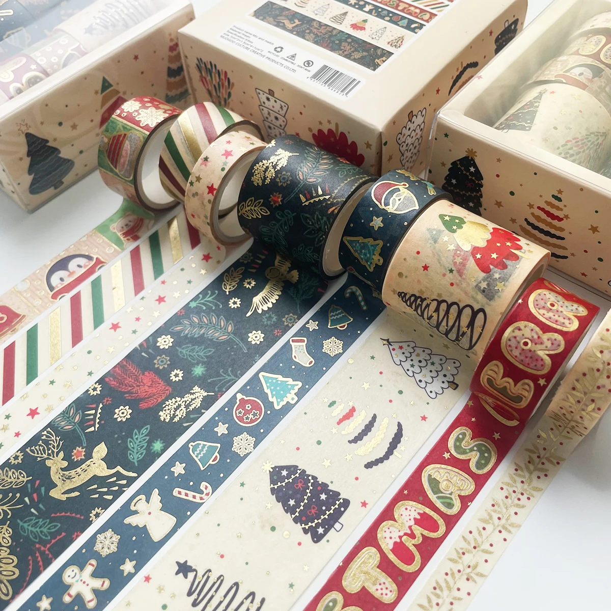 

8 Rolls/Set Creative Bronzing Christmas Washi Tape Cute Cartoon Journal Decoration Scrapbooking Masking Tapes Kawaii Stationery