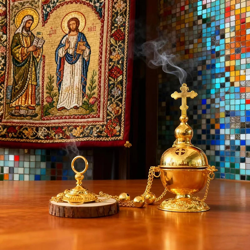 Neuer Orthodoxer Christlicher Weihrauchbrenner Klassisches Heiliges Muster Exklusive Zeremonie für Gläubige Weihrauchbrenner Sakral und Respektvoll – Detail 6