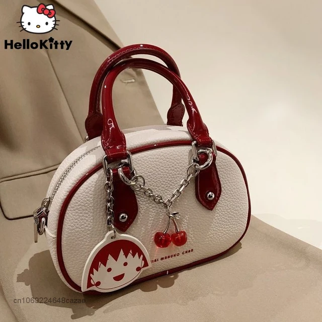 Pink Bucket Bag With Cherry Design Bag Charm Fashionable Litchi