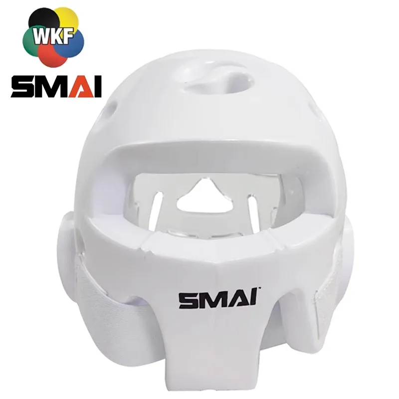 Wkf Goedgekeurd Smai Kids Karate Hoofdbeschermer Met Masker Volwassen Kinderen Wit Blauw Rood Hoofdmasker Bescherming