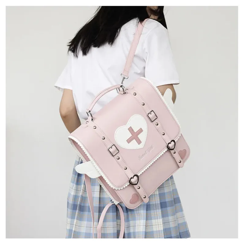 2024 New Fashion Japanese Sweet PU Backpack Preppy School Style Cute Satchels Sweet Heart Uniform Crossbody Bags Teenage Girls
