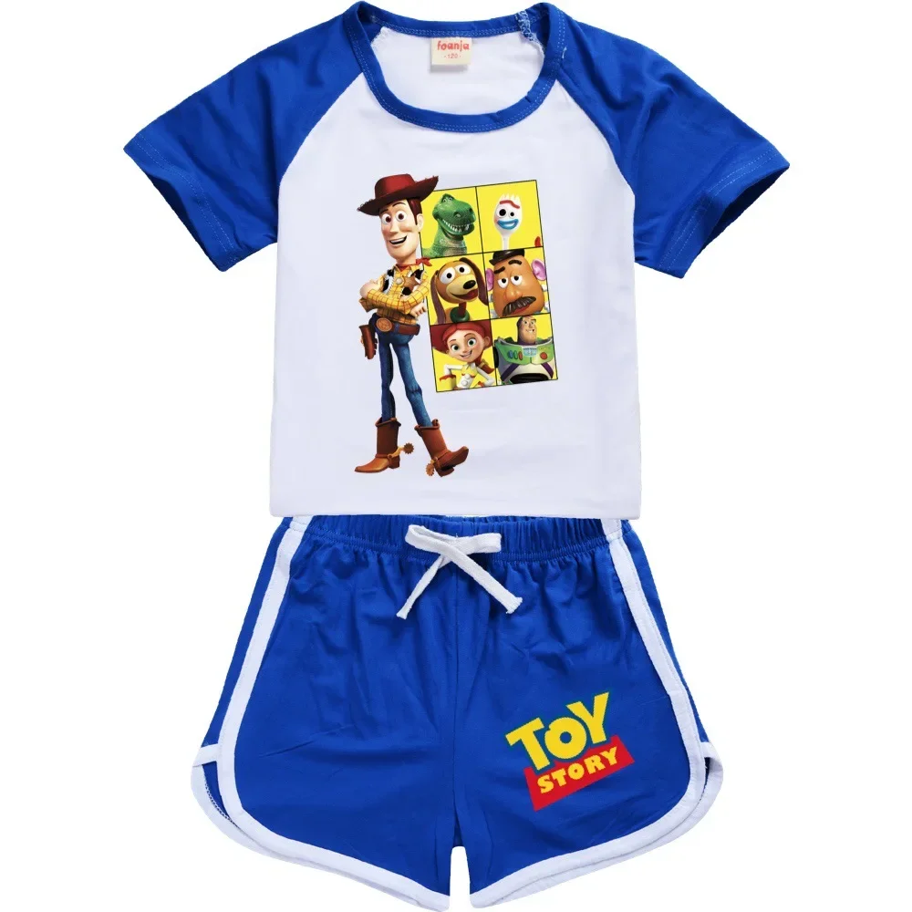 Ensemble de vêtements de dessin animé Pixar Toy Story 4 pour garçons et filles, T-shirt à manches courtes et short, Buzz Woody imbibé, olympiques en coton pour enfants