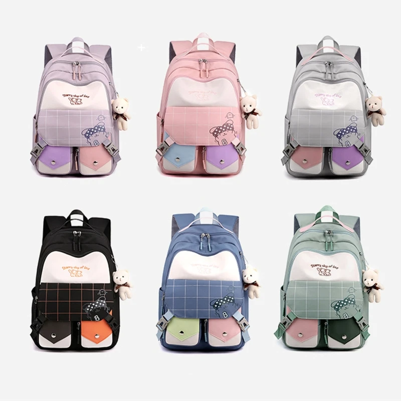 

School Backpack Teen Girls Multi Pocket Schoolbag Student Daypack Female