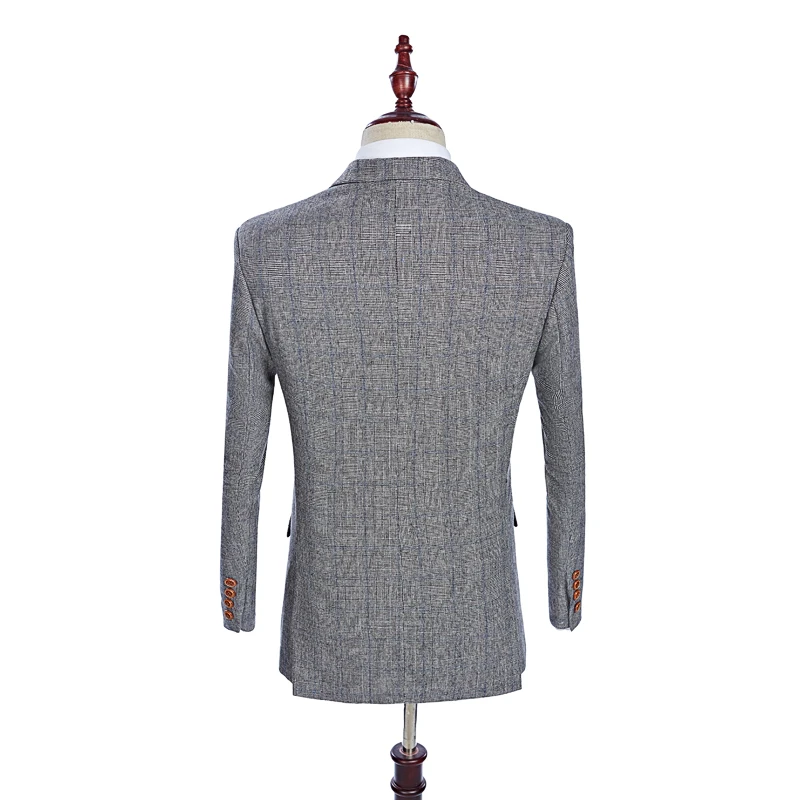 Wool Grey Fine Houndstooth Check Tweed Business Slim Fit Wedding Suits For Men Groom Tuxedos