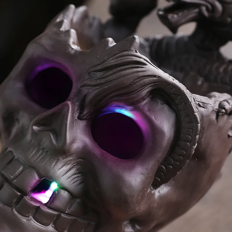 Dargon Skull Statue Home Decoration Fantasy Gifts Skull Backflow Incense Burner Creative Home Aromatherapy Gift - No Incense