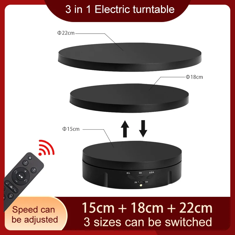 Turntable Elétrico com Controle Remoto 360 Graus Rotating Display Fotografia Turntable em 1