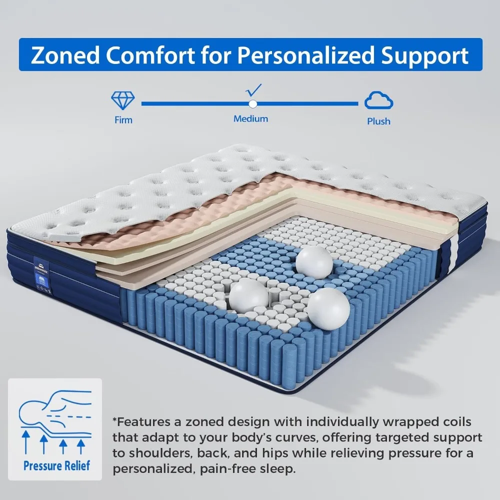 King Mattress 14 Inch Hybrid Mattress in a Box with Gel Memory Foam King Size Mattresses with Comfort Foam 3