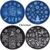Beauty Stainless Steel Snow Flake Flower Elk Stamping Plates Round Nail Art Template Stamp Stencil Christmas 2