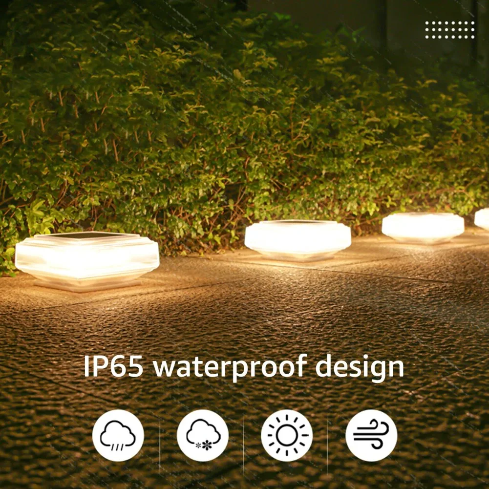 Solar Post Lights Clear Lampshade Waterproof Solar Deck Fence Cap Light Warm Light Outdoor Square Street Lamp For Garden Patio