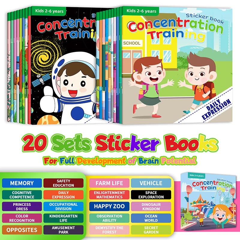10 Set Reusable Kids Stickers Books Toys Novel DIY Sticker Matching Game Montessori Focus Learning Educational Toys For Children 2