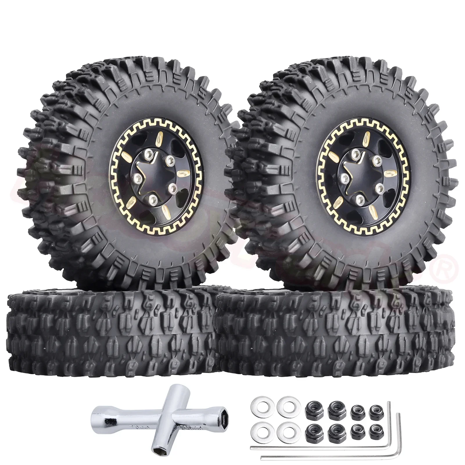 

HobbyPark Brass 1,0 Beadlock колеса и шины для TRX4M обновления Axial SCX24 1/24 RC детали гусеничного трактора, набор из 4 (тип A)