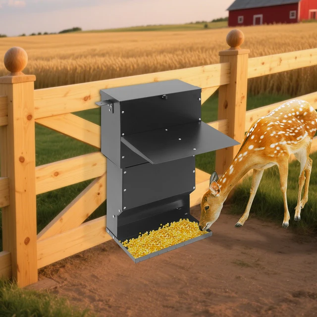 Rainproof Suspended Feeder with Covered, Black Animal Feeder Hanging Deer Feeder, Hanging Deer Feeder with Lid