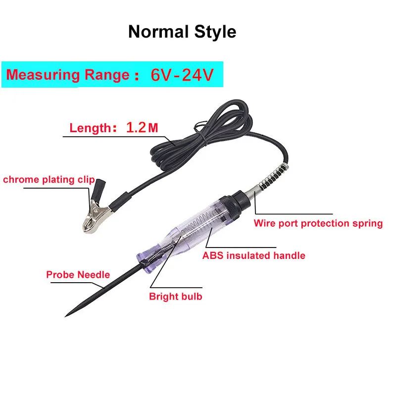 Digital Display Voltage Circuit Tester 3V-36V Car Truck DC Voltage Test Pen Spring Wire Long Probe Pen Auto Diagnostic Tools