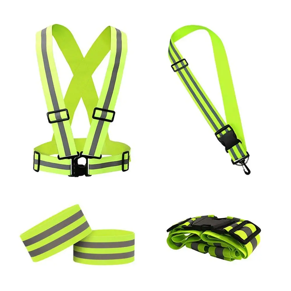 Nylon Night Reflective Waistband Adjustable Arm Strap Green Arm and Leg Straps Legband Visibility Belt Outdoor Running reflective waistbands wristbands