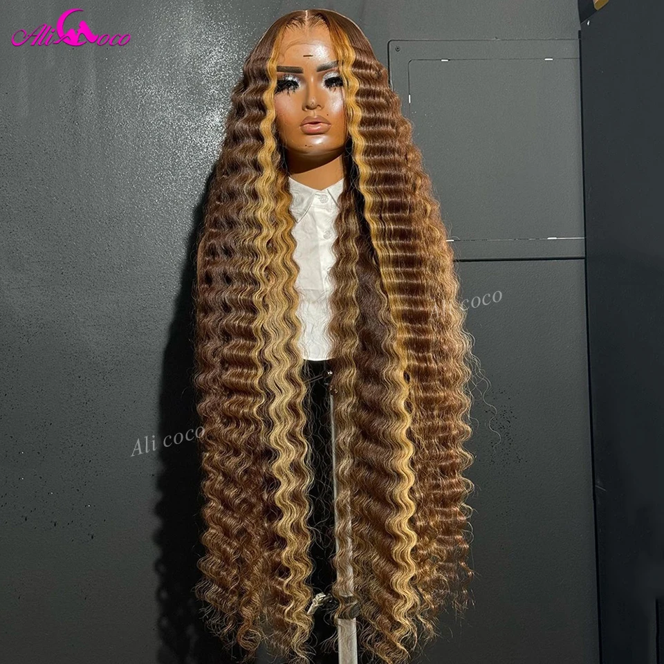 

30 32 Inches Blonde Highlight Deep Wave 13x4 Lace Frontal Human Hair Wigs With Baby Hair Lace Frontal Human Hair Wigs For Women