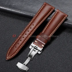 Vintage Oil Wax Leather Watch Band with Butterfly Buckle and Quick Release - 22mm (Red Brown)