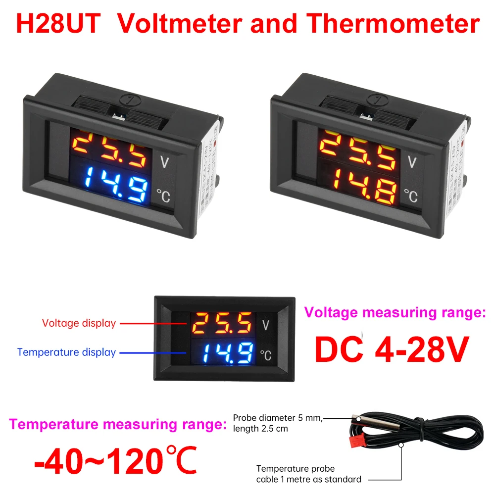 DC4-28V-40~120℃DigitalVoltmeterThermometer0.28"LEDDisplaywith1meterNTC10KTempProbeforCar,Motorcycle5V12V24V-AliExpress