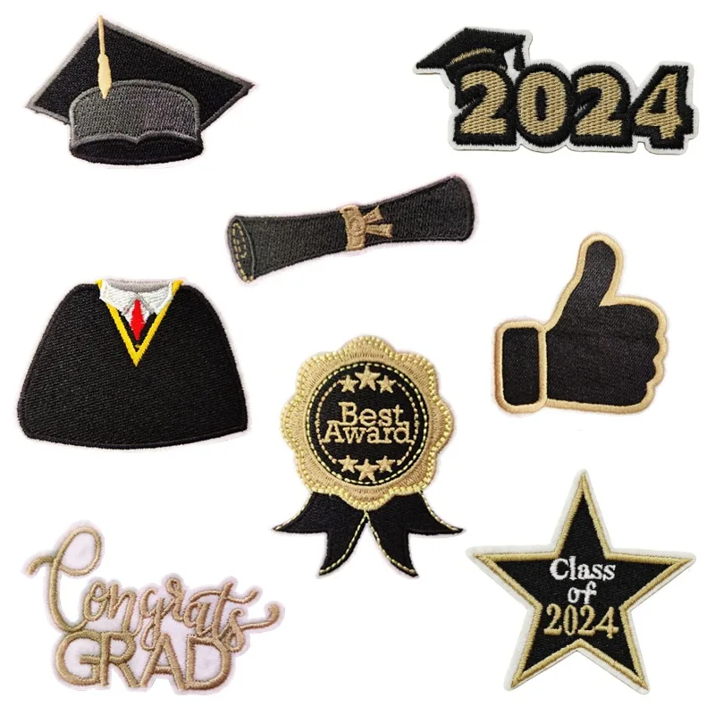 

2024 New Student Graduate Chenille Embroidery Patch Iron On Patches For Clothing Thermoadhesive Patches On Hoodie Jackets Badges