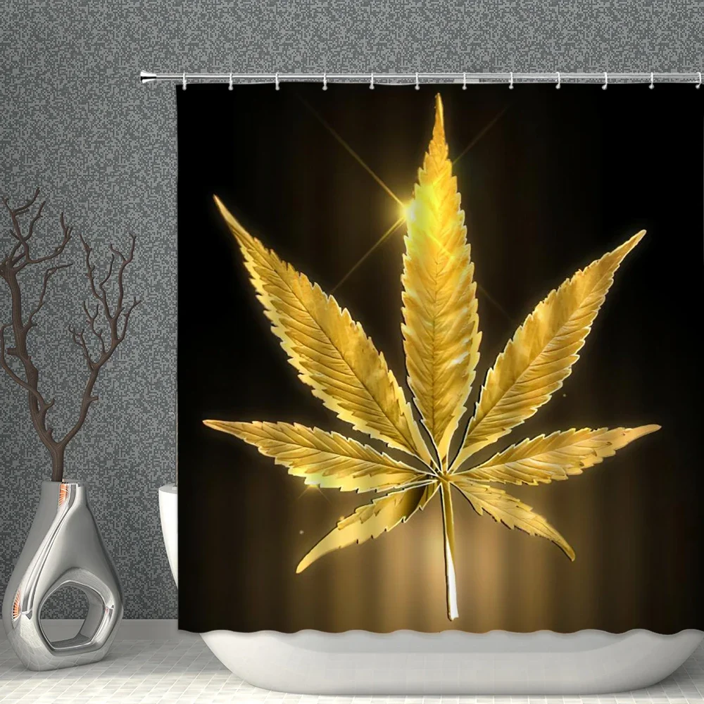 A Leaf Shower Curtain Waterproof Fabric Lily Flower Black Bath Curtains Set Maple leaves Bathroom Screen Bathtub Home Decor 4